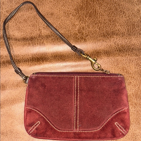 Accessories - Coach Burgundy/Brown Velvet Wristlet with Gold Hardware